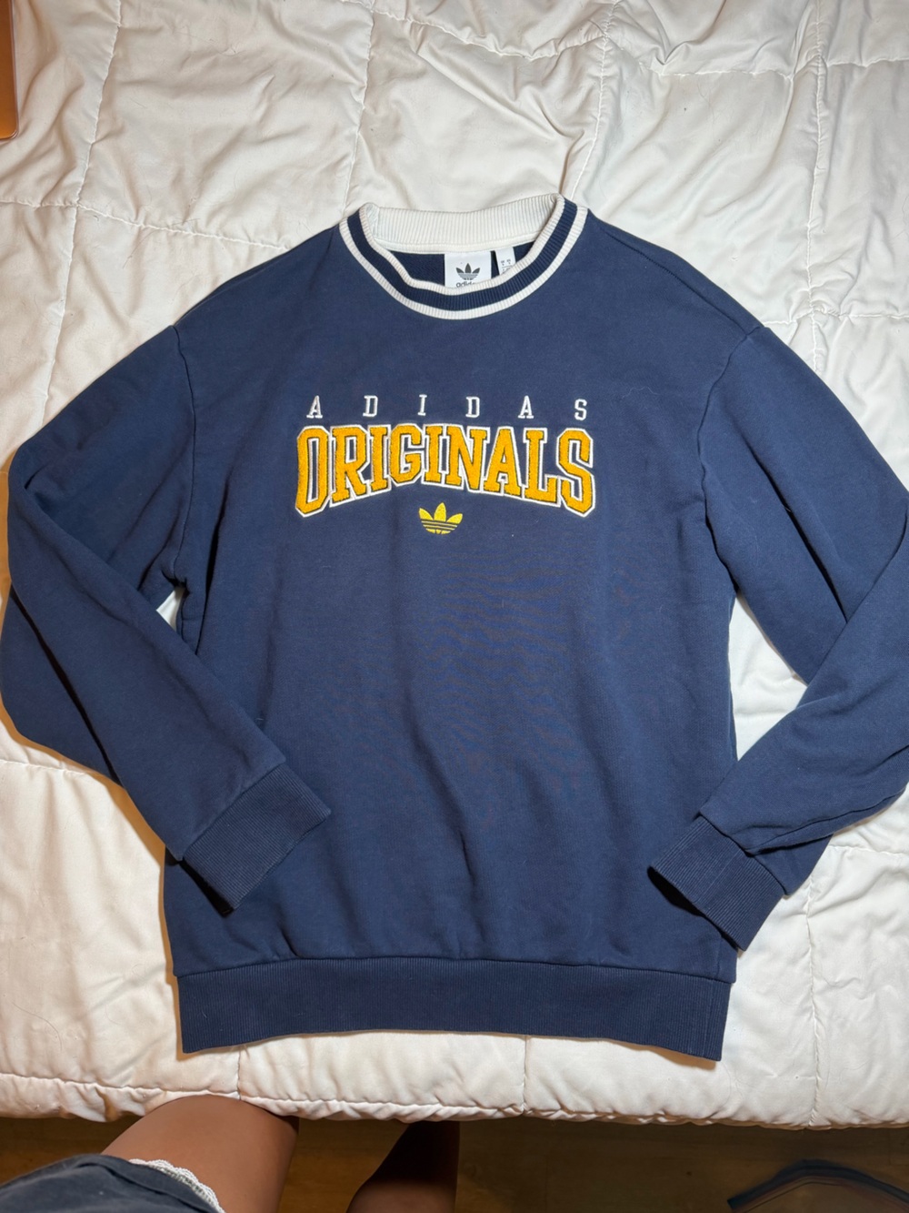 adidas Navy Crewneck Sweatshirt with Yellow Originals Logo